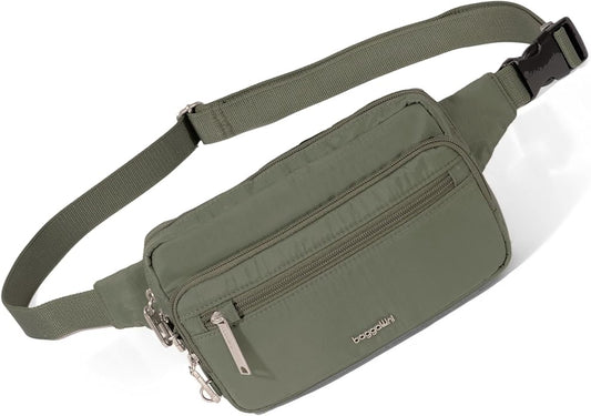 Baggallini Securtex Anti-theft Belt Bag 8.8"x5.5" Crossbody Fanny Pack for Women RFID Wallet Locking Zipper Travel Purse