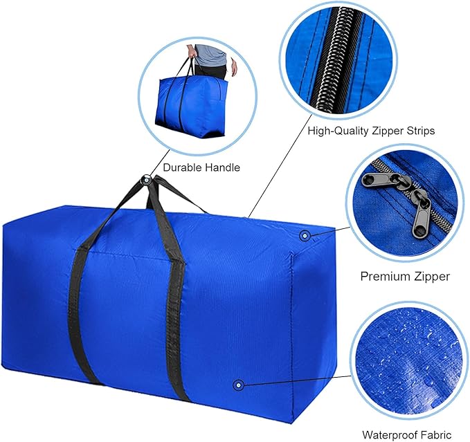 Extra Large Moving Bags with Strong Zippers & Carrying Handles, Storage Bags Storage Totes for Clothes, Moving Supplies, Space Saving Oversized Storage Bag Organizer for Moving, Traveling (4 Pack)