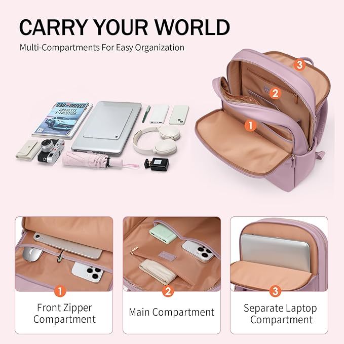 GOLF SUPAGS Women Laptop Backpack Casual Daypack for Work Travel College Backpack Purse Fits 15.6 Inch Notebook (Pinkish Purple)