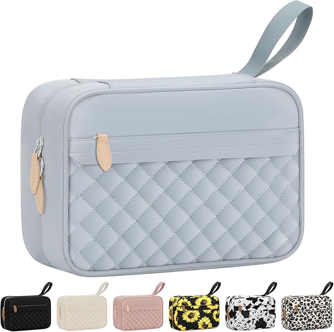Travel Toiletry Bag for Women with Hanging Hook, Waterproof TSA Approved Cometic Toiletry Bag Organizers Leakproof Make up Bags for Women Blue
