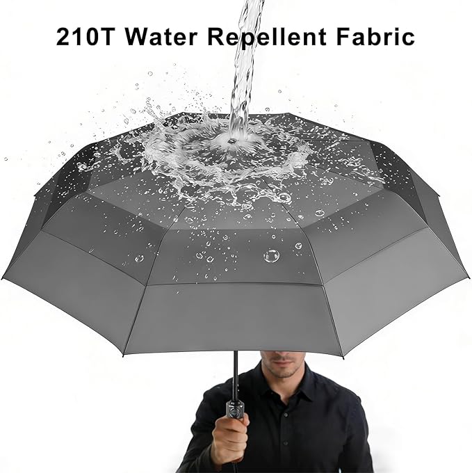 Lejorain Large Folding Golf Umbrella - Compact Mens Umbrellas Travel Rain and Windproof 54inch Collapsible Automatic Open Close Umbrella 210T Teflon Vented Double Canopy