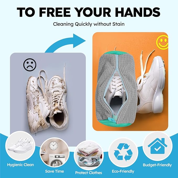 Shoe Washing Machine Bag: Shoe Washing Bag Keeps Clean - Reusable Laundry Shoe Bag for Sneaker Tennis Shoes Unstain Cleaner Kit(Grey 2 Pcs)