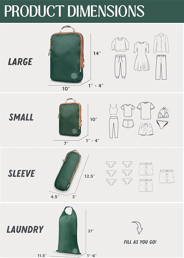 Compression Packing Cubes 6 Piece Set for Carryon Suitcases- Lightweight, Durable Clothes Organizer (Green and Brown)