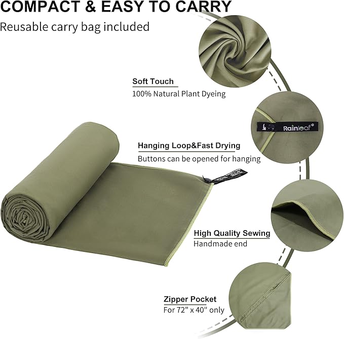 Rainleaf Microfiber Towel Perfect Travel & Gym & Camping Towel. Quick Dry - Super Absorbent - Ultra Compact - Lightweight. Suitable for Trip, Beach, Shower, Backpacking, Pool