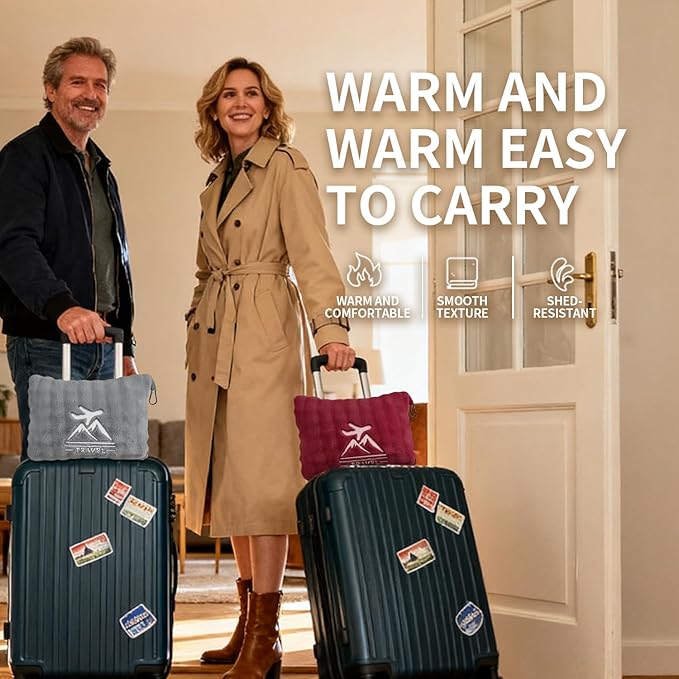 Travel Blanket and Pillow-2-in-1, Ultra-Soft&Compact,Airplane Blanket with Hand Luggage Belt and Backpack Clip,Travelers Accessories Gifts, 61x43 Inches（Gray）