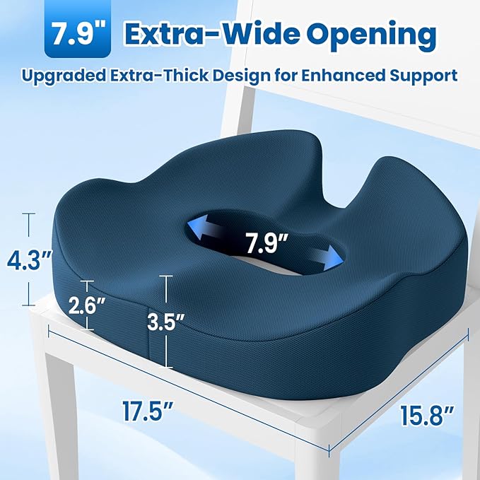 Large Donut Pillow Seat Cushion for Hemorrhoid Discomfort&Tailbone Pressure, Office Chair Cushion for Long Sitting, Ergonomic Coccyx Pillow for Postpartum Pregnancy, Blue, X-Large