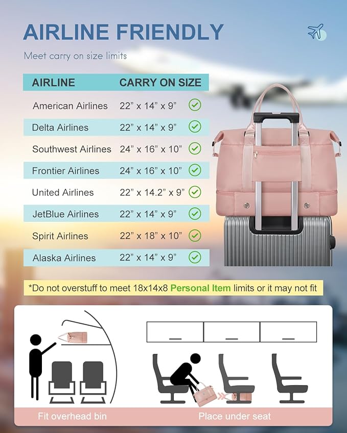 BAGAIL Travel Duffel Bag, Weekender Bags for Women, Overnight Gym Carry On Tote Bag with Wet Pocket, Hospital Mom Bag for Labor and Delivery - Extra Large, Pink