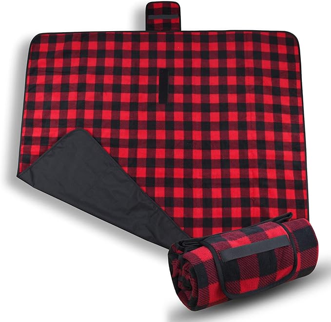Tirrinia Waterproof Outdoor Blanket with Sherpa Lining, Windproof Triple Layers Warm Comfy Foldable for Camping Stadium, Beach, Picnic, Grass, Concerts, Car, Dog, 51''X 59'' & 59''X 80''