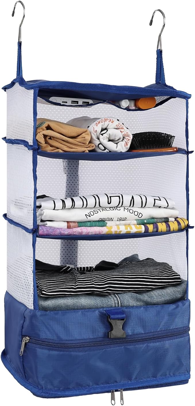 Surblue Hanging 3-Shelf Closet Organizer Pocket Collapsible Washable Oxford Fabric with 2 Hooks (L 11.41 * 11.41 * 19.68in, Blue)