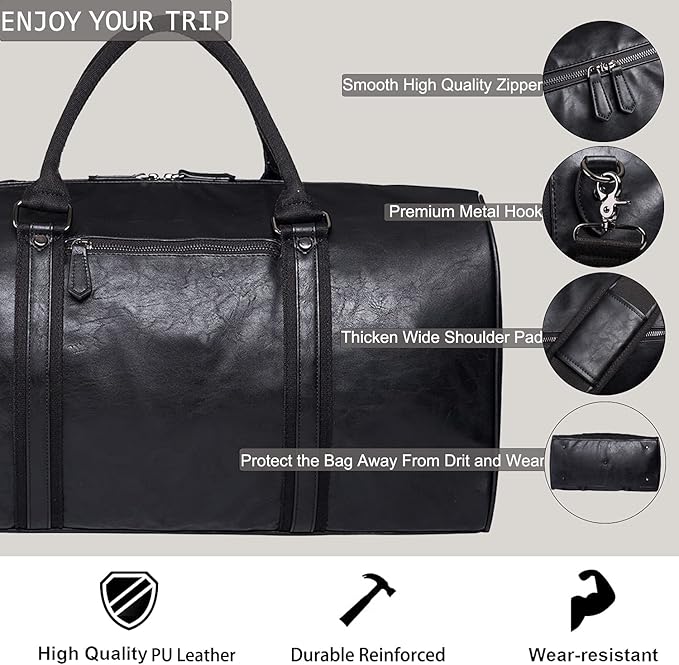 seyfocnia Oversized Duffle Travel Bag Waterproof Leather Weekend Bag Large Carry On Large Carry On Hangbag for Mens or Women