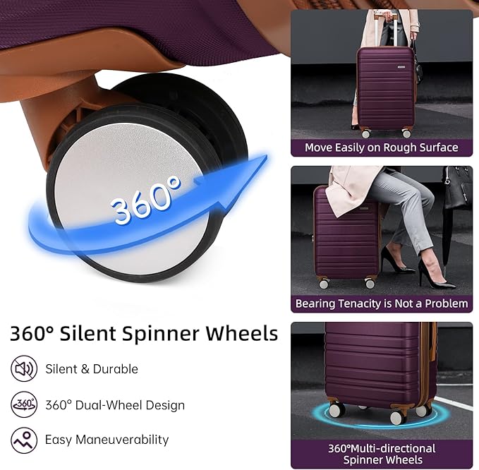 LARVENDER Luggage Sets 6 Piece, Expandable Hardside Carry on Suitcase Set with Spinner Wheels, Lightweight Rolling Luggage Sets for Women with TSA Lock, Purple