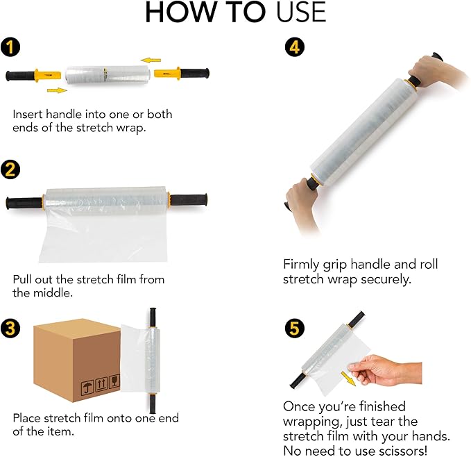Modern Innovations 15 Inch Clear Stretch Wrap Roll with Handles (1 Roll-1000 Feet) Heavy Duty Shrink Wrap for Moving, Packing Supplies for Wrapping Furniture, Industrial Plastic Pallet Cling