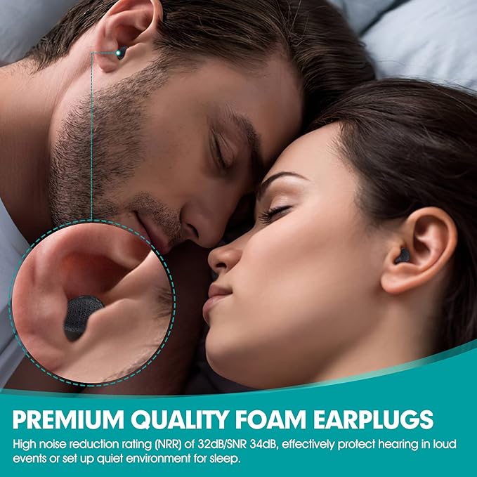 60 Pairs Bottled Black Foam Earplugs for Noise Cancelling, Sleeping, Work, Snoring, Construction, 33dB NRR
