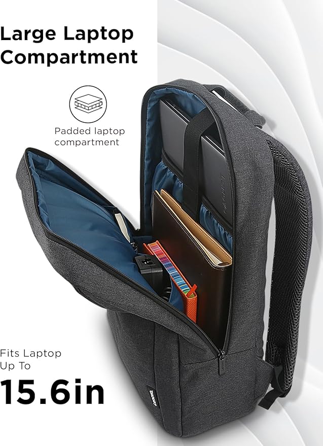Lenovo Laptop Backpack B210, 15.6-Inch Laptop/Tablet, Durable, Water-Repellent, Lightweight, Clean Design, Sleek for Travel, Business Casual or College, GX40Q17225, Black