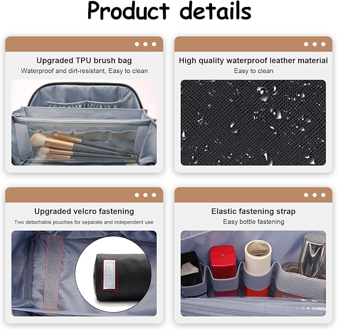 BOYATU Travel Makeup Bag Organizer Cosmetic Bag: 3 Pcs Set Make up Bags for Women with Handle - Waterproof Vegan Leather Toiletry Bags Travel Essentials Pouch with Compartments (A-01-Black)