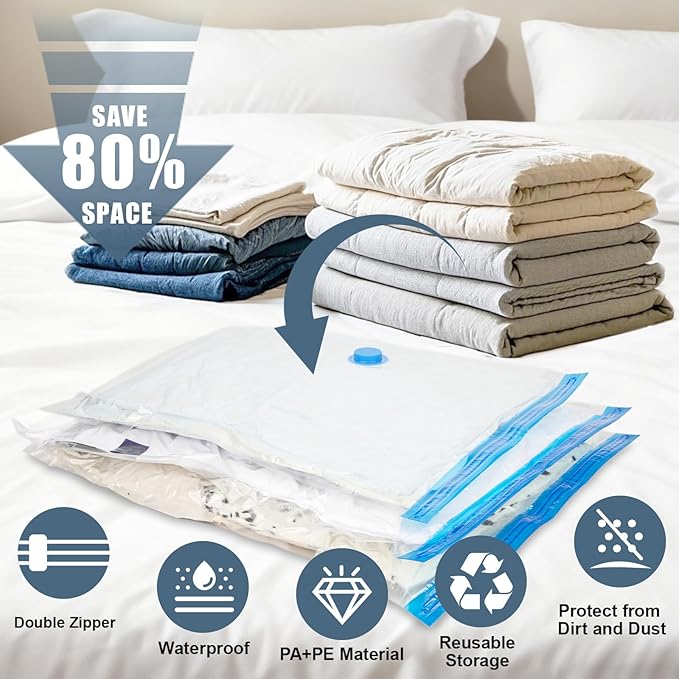 20 Jumbo Vacuum Storage Bags with Electric Pump, Vacuum Seal Bags for Clothing Space Saver Compression Storage Bag Large for Clothing Travel Comforters Blankets Pillows Bedding Duvets Clothes