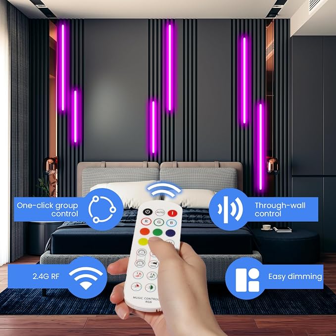 SHUNLEE 6 Pcs RGB Smart Recessed Lighting for Acoustic Panels, WiFi LED Lights for Acoustic Wall Panels Compatible with Alexa, Self-Adhesive Black Aluminum for Wood Slat Wall (2*28+2*16+2*13 in)