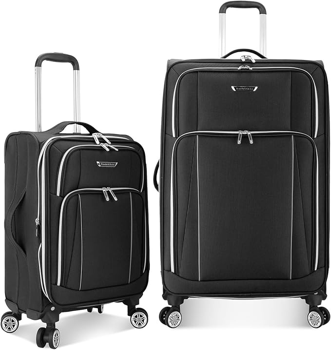 Traveler's Choice Lares Softside Expandable Luggage with Spinner Wheels, Black, 2 Piece Luggage Set