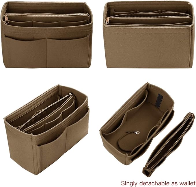 ZTUJO Purse Organizer Insert, Felt Bag Organizer with Metal Zipper, Handbag & Tote Shaper, For Speedy Neverfull Tote, 7 Sizes