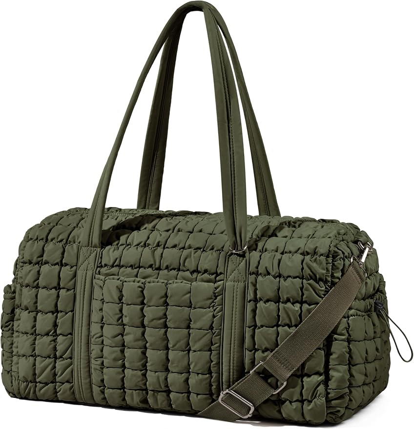 Quilted Travel Duffle Bag for Women Medium Weekender Bag Puffer Overnight Bag Large Soft Puffy Duffel Bag Carry-On Gym Bag Lightweight Personal Item Travel Bag for Trips Business Sport Airplane