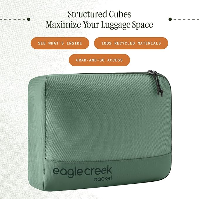 Eagle Creek Pack-It Reveal Cube - Lightweight Packing Cubes for Optimizing Luggage Space - Easy to Carry - Mesh Fabric - Water-Resistant - Easy Grab Zipper - Medium - Willow Green