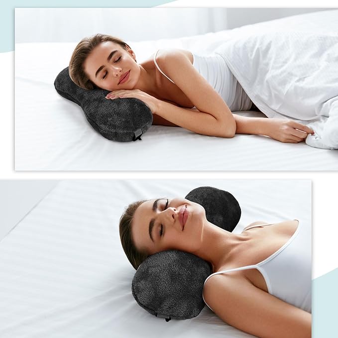 1 Pc Neck Pillow for Recliner Headrest Pillow Bone Shaped Chair Plush with Adjustable Strap Neck Support and Pain Relief Curve Head Cushion for Car Travel Airplane (Black)
