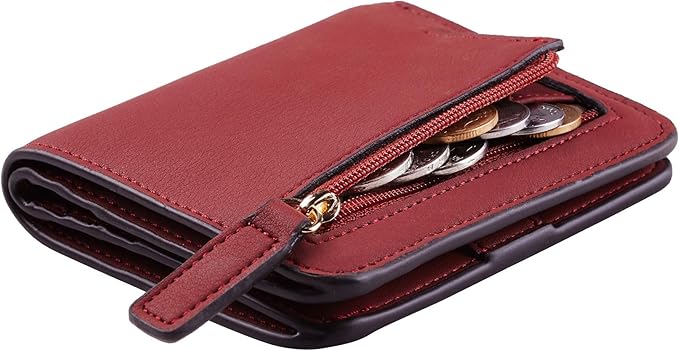 Toughergun Women’s Small Slim Leather Wallet with RFID Protection, Compact Bifold Mini Purse with Clear ID Window