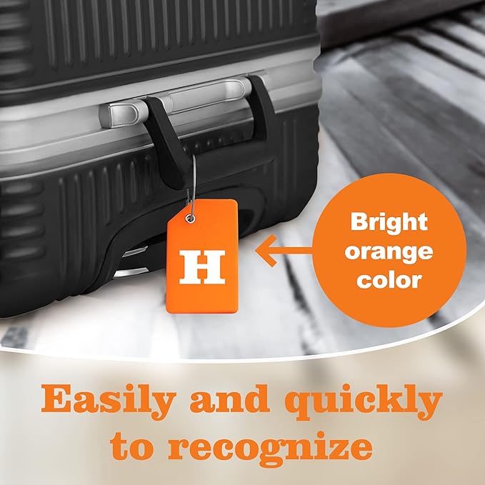 Gostwo 2 Pack Silicone Luggage Tags for Suitcases, 26 Initial Letter Baggage Labels Handbag School Bag Suitcase Instrument Tag with Stainless Steel Loop(Orange)(Letter H)