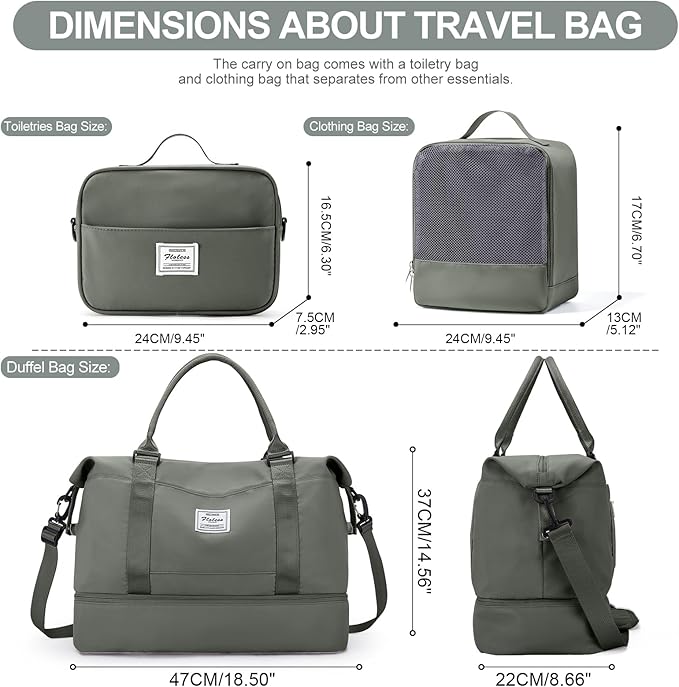 Weekender Bags for Women,Travel Duffle Overnight Bag with Shoe Compartment,Personal Item Carry On Bag,Gym Bag,3 Pcs Set