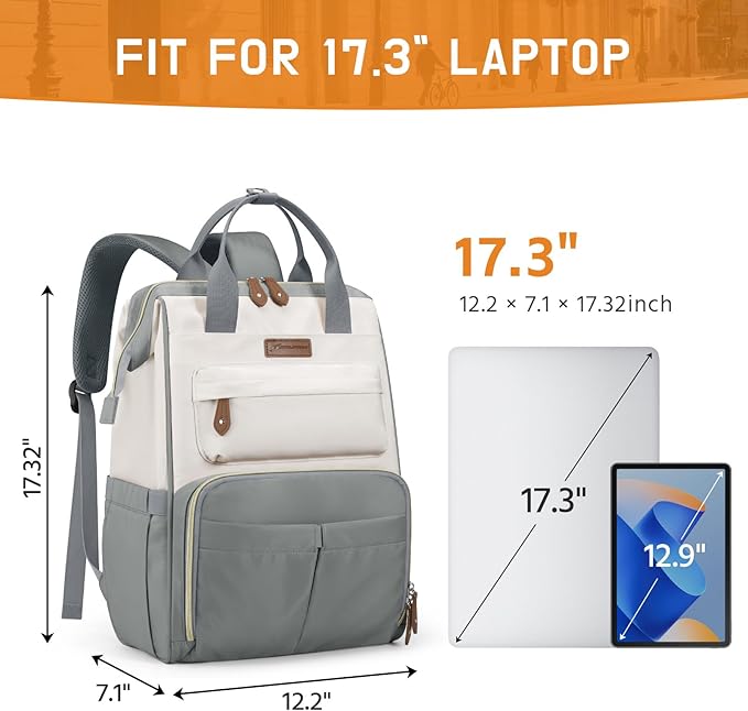 Maelstrom Laptop Backpack, Fits 15.6-17.3 Inch Travel Backpack Gift for Women Men, Waterproof College School Computer Bag, Anti-theft Business Work Bag with Luggage Strap (Grey, 17.3 Inch)