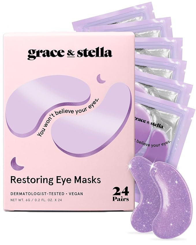 grace & stella Retinol Under Eye Patches for Puffy Eyes & Dark Circles - Restoring Gel Under Eye Masks with Hyaluronic Acid - Bridesmaid Gifts, Birthday Gifts for Women (Purple, 24 Pairs)