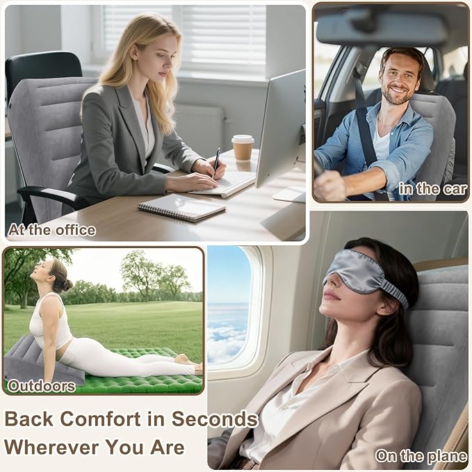 Inflatable Wedge Pillow for Sleeping - Inflatable Travel Pillow with Eye Mask for Head Shoulder,Back,Knee,Leg Elevation,Post-Surgery Support,Acid Reflux&Back Pain Relief,Snoring,Portable Wedge Cushion