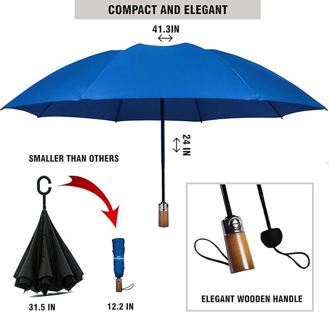 Raintrend Windproof Travel Umbrellas for Rain Automatic +10% Bigger Canopy Strong Frame Compact Folding Portable Umbrella for Women Men Backpack Purse