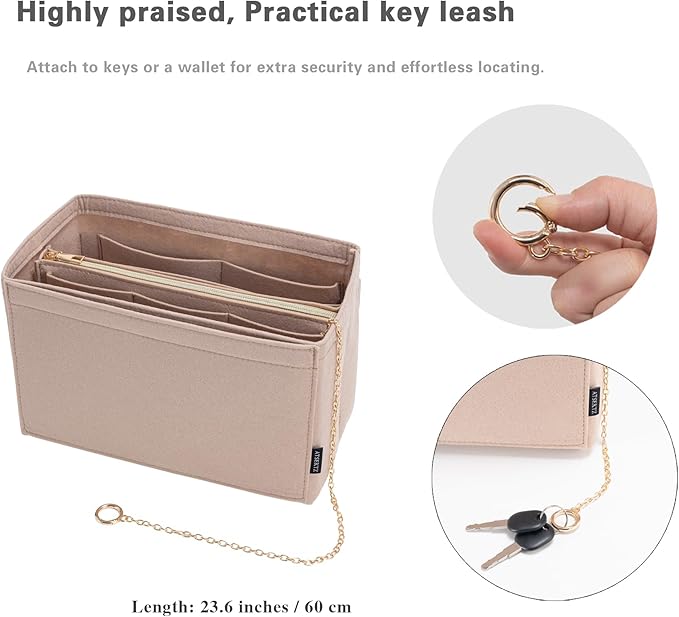Purse Organizer Insert, Handbag Organizer with Zipper, Tote Shaper with Cup Holder & Keychain, Compatible with LV, Neverfull, MK, COACH, Longchamp, Kate Spade – Red-XL