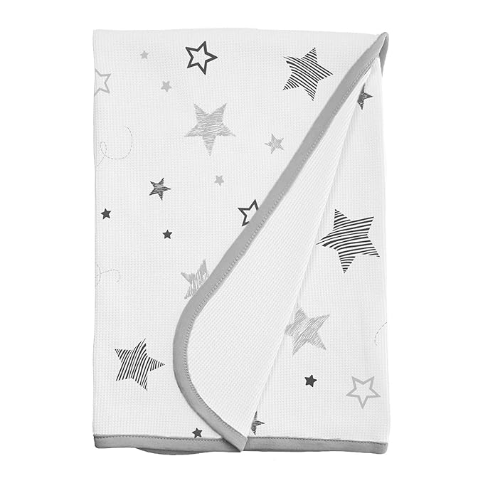 American Baby Company 100% Cotton Thermal Waffle Swaddle Blanket Combo (30" x 40"), Soft, Breathable & Stretchy, Gray Star, Gray, and White, for Boys and Girls, Perfect for Swaddling and Travel