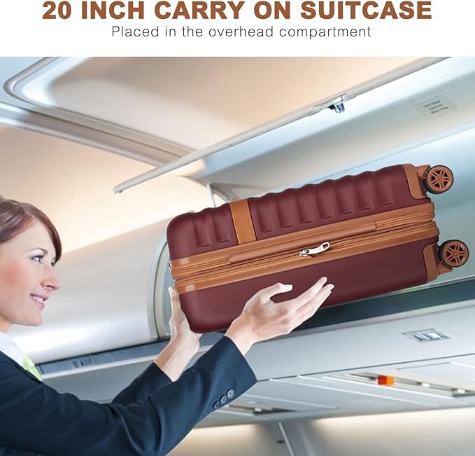 Kono Airline Approved Carry On Luggage 22x14x9 inches, with TSA Lock, 20 Inch Expandable Lightweight Hardshell Suitcase (Burgundy, Suitable for 1-3 Days of Travel)