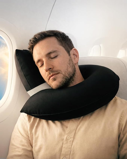 CANDY CANE Inflatable Neck Pillow for Airplane Travel with JShaped Design and 360° Support - Window Leaning Head & Chin Rest for Long Flights - Compact Blow Up for Air Travel
