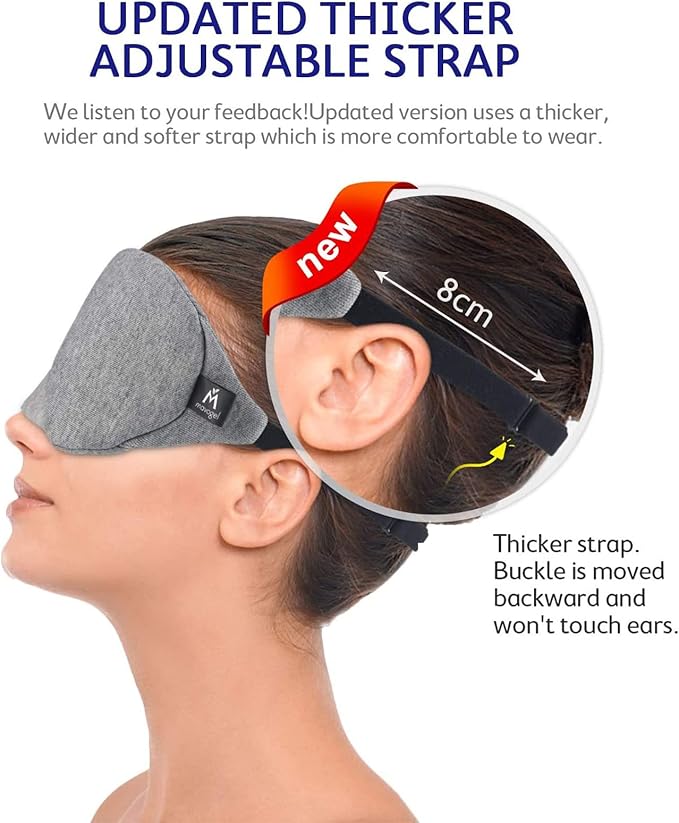 Mavogel Cotton Sleep Eye Mask - Updated Design Light Blocking with Adjustable Nose Bridge, Soft and Comfortable Night Eye Mask for Men Women, Eye Blinder for Shift Work, Includes Travel Pouch, Grey