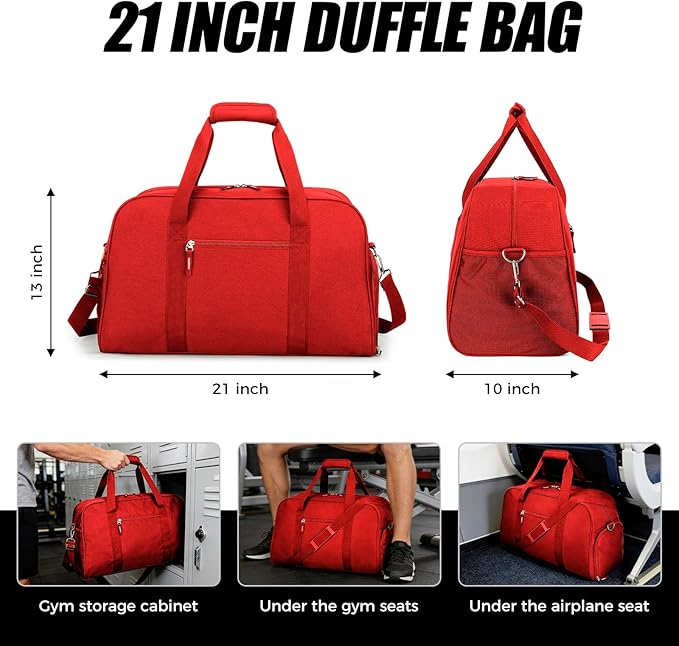 Searock 21 Inch Gym Bag with Shoe Compartment, Sports Duffle Bag for Travel, Carry On Duffel Bag, Weekender Overnight Bags for Men and Women Traveling, Red