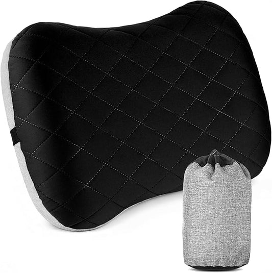aiGear Inflatable Camping Pillow, Ultralight Compact Air Pillow Ergonomic Neck & Lumbar Support Portable Inflatable Pillow with Removable Washable Cover for Travel Backpacking Hiking (Black)