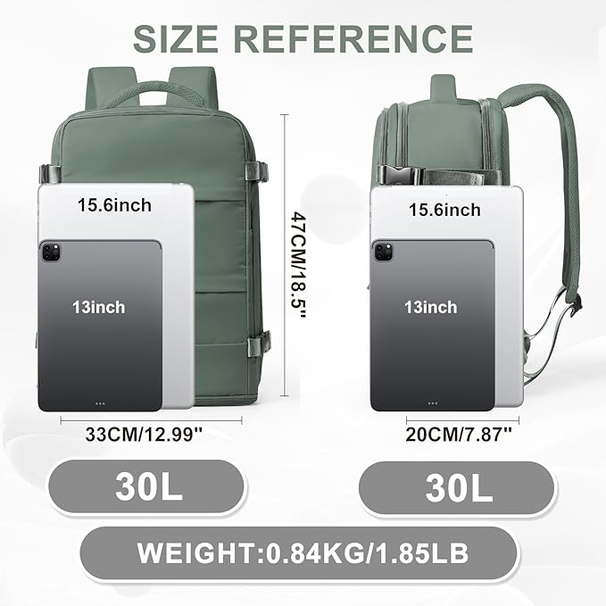 coowoz Large Travel Backpack For Women Men,Carry On Backpack Flight Approved,Hiking Backpack Waterproof Outdoor Rucksack Casual Daypack Fit 15.6 Inch Laptop Shoes Compartment,30L(Olive Green)