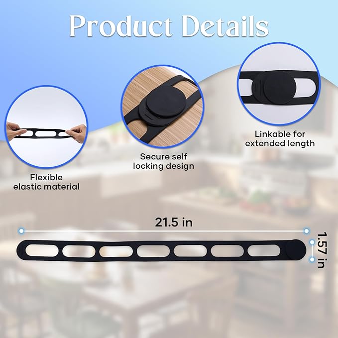 Silicone Latch Strap for Slow Cooker Lid, Pot & Food Storage - 2-Pack Black, Reusable Universal Lid Lock & Adjustable Silicone Straps for Cooking