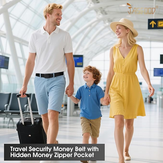 Travel Security Money Belt with Hidden Money Pocket - Cashsafe Anti-Theft Wallet Unisex Nickel free Nylon Belt by JASGOOD