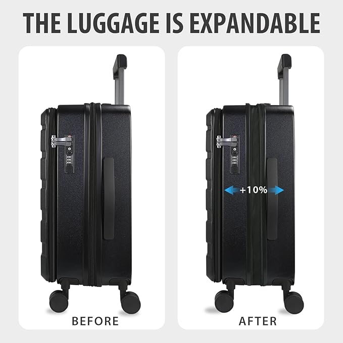 KROSER Carry On Luggage with Spinner Wheels & Built-in TSA Lock, Expandable Top Opening Hard Shell Suitcase Large Capacity Durable Rolling Luggage with USB Port, Carry-On 20-Inch, Black