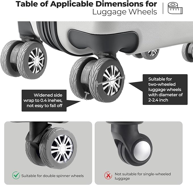 8 Pcs Upgrade Luggage Wheel Covers, Carry On Luggage Suitcases,Wear-Resistant, Anti-Noise, Silicone Wheel Protective Covers for 2-2.4" Spinner Wheel,Essential Travel Accessories (Grey)