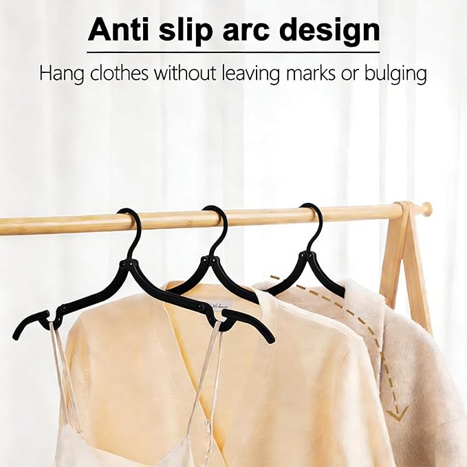 Travel Hangers, Foldable Hangers, Folding Hangers, Folding Clothes Hanger, Travel Must Haves for Flying, Camping, Hotel, RV, Road Trip, Cruise 10 Pcs (Black)