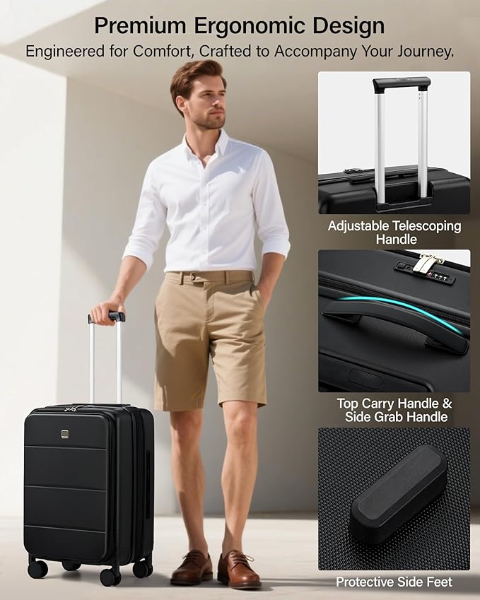 MILADA 24 Inch Checked Luggage, Expandable Hardshell Suitcase with 360° Spinner Wheels & TSA Lock, Lightweight Medium Rolling Luggage for Men and Women Travel, Black