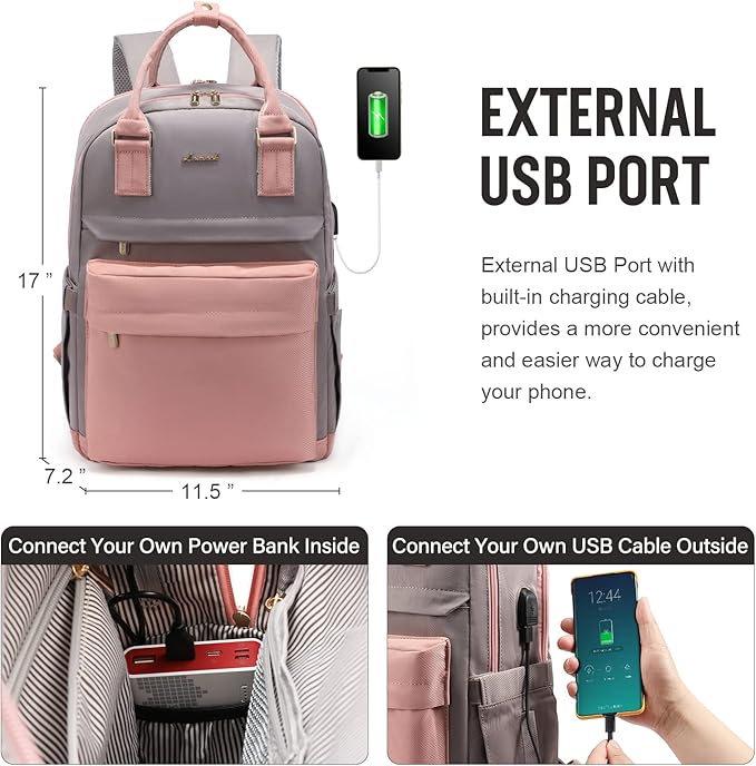 LOVEVOOK Laptop Backpack for Women 15.6 Inch Laptop Bag with USB Port, Fashion Waterproof Backpacks Teacher Nurse Stylish Travel Bags Vintage Daypacks Bookbag for College School Work
