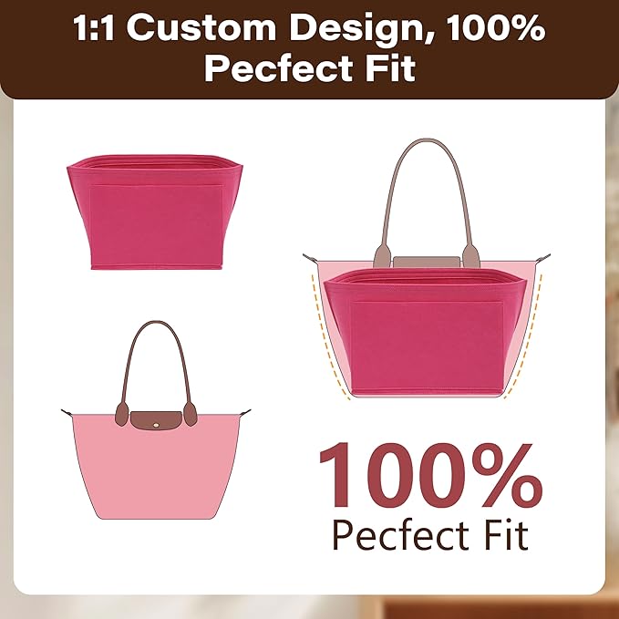 Fit Longchamp Organizer Insert, for Long Champ Le Pliage L Bag Handbag Women, with Cup Holder, Large/Rosy