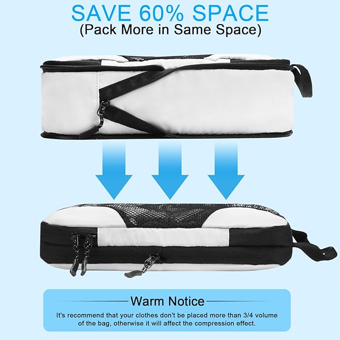 6 Set Compression Packing Cubes Bags for Travel Women, Compression Bags Organizer for Packing Luggage Space Saving, Suitcase Organizer Bags Set for Travel Essentials - Beige
